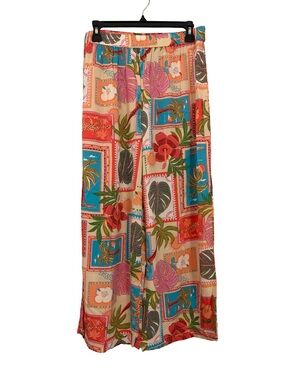 Club Z Collection Womens Medium Tropical Patchwork Beach Cover Up Pants Rayon